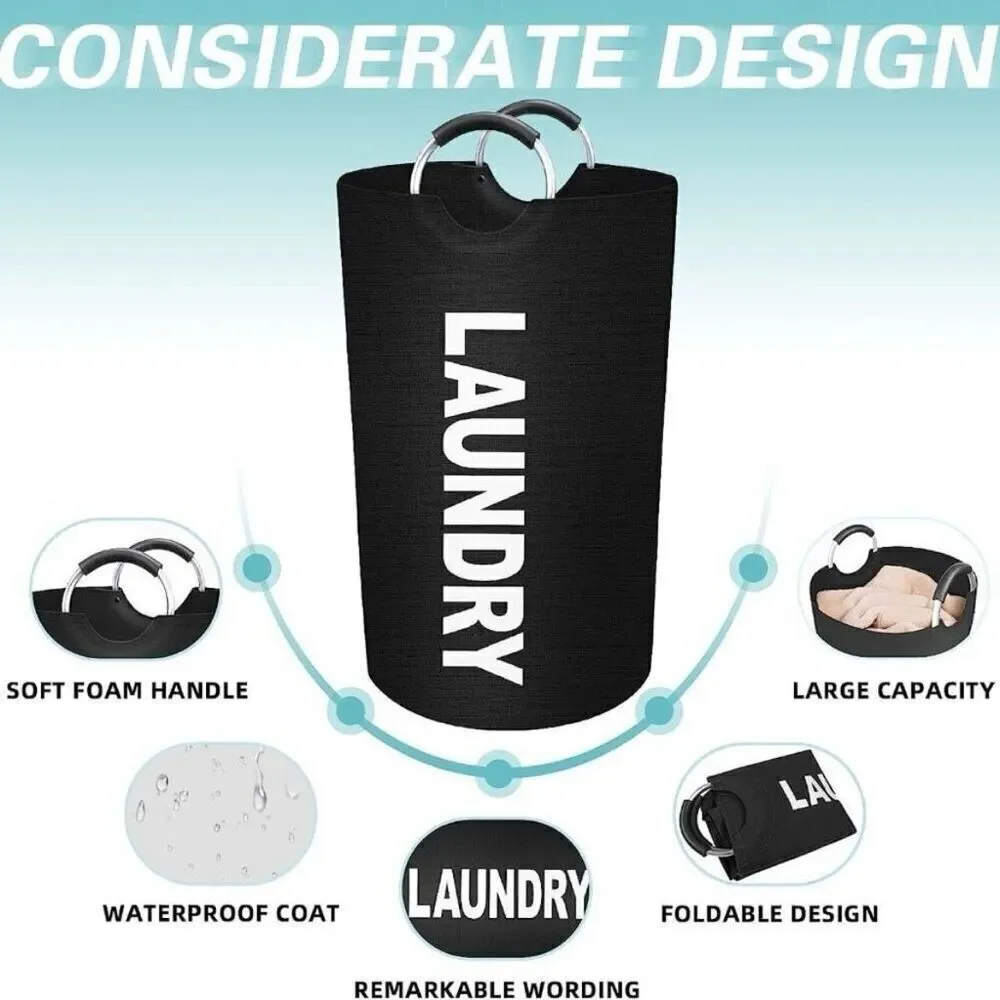 NWT Gorgeous Black 25.1ga Large Collapsible Fabric Laundry Hamper Padded Handles